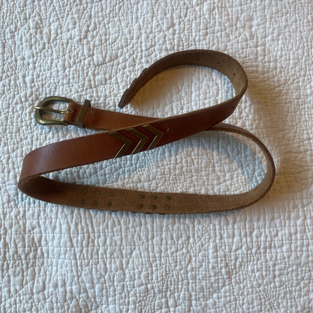 Lucky Brand Brown Leather Belt with Brass Chevron Accents
